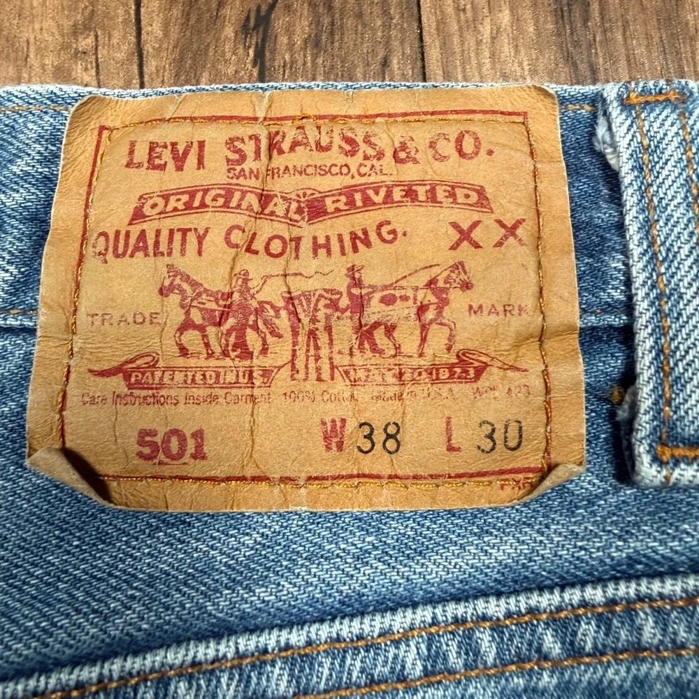 Vtg 90s Levis 501 Jean Mens 38x30 (36x27) Blue Denim Straight Leg Button Fly USA